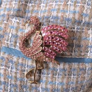Vintage 90s GIORGIO ARMANTE for Avon pink rhinestone & gold Flamingo brooch pin